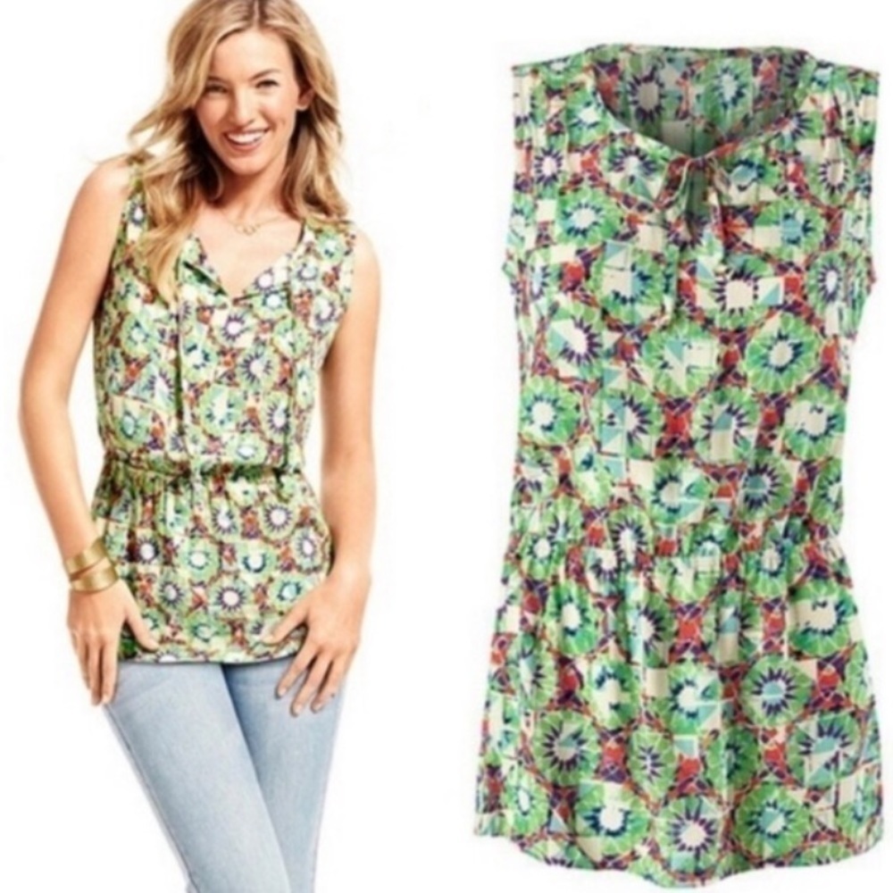 Nwt Cabi Kaleidoscope marble Green Sleeveless Blouse peplum top